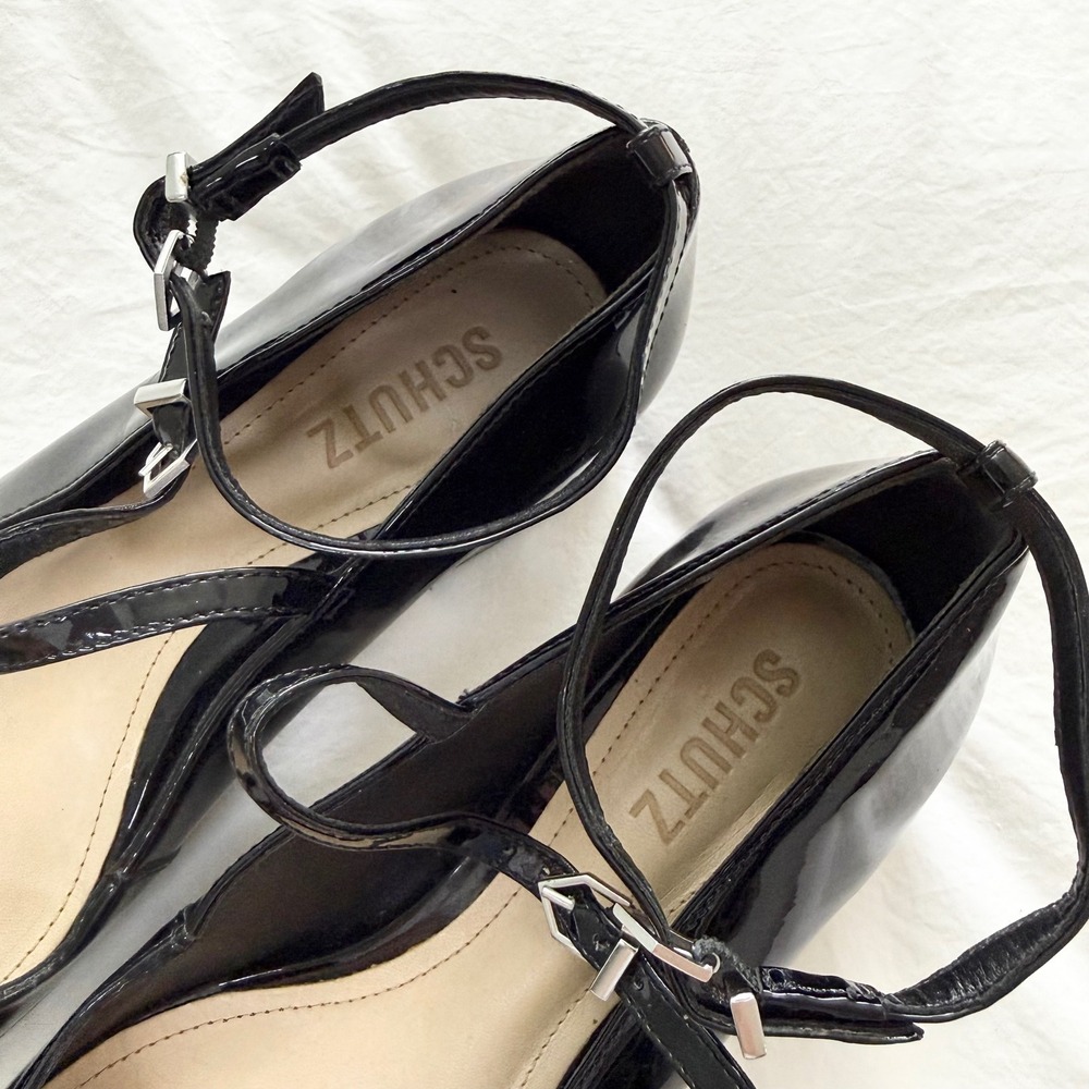 Schutz Dorothy Mary Jane Patent Leather Block Heel Pumps Black Size 7.5B - Picture 4 of 6